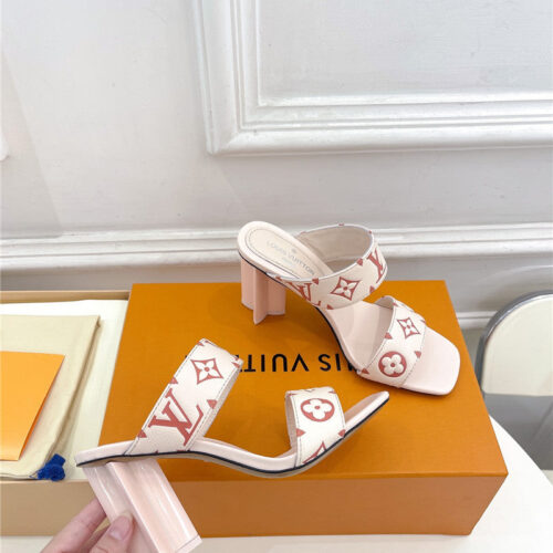 High Quality Luxury Louis Vuitton Plum Blossom Heel Embossed Sandals – Style 05507 alternate view