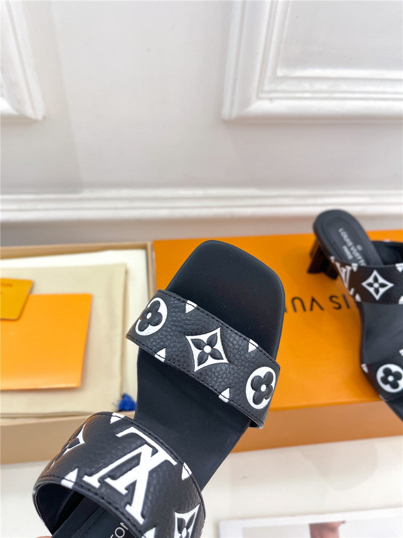 High Quality Luxury Louis Vuitton Plum Blossom Heel Embossed Sandals – Style 16771 product detail