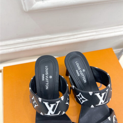 High Quality Luxury Louis Vuitton Plum Blossom Heel Embossed Sandals – Style 16771 product detail