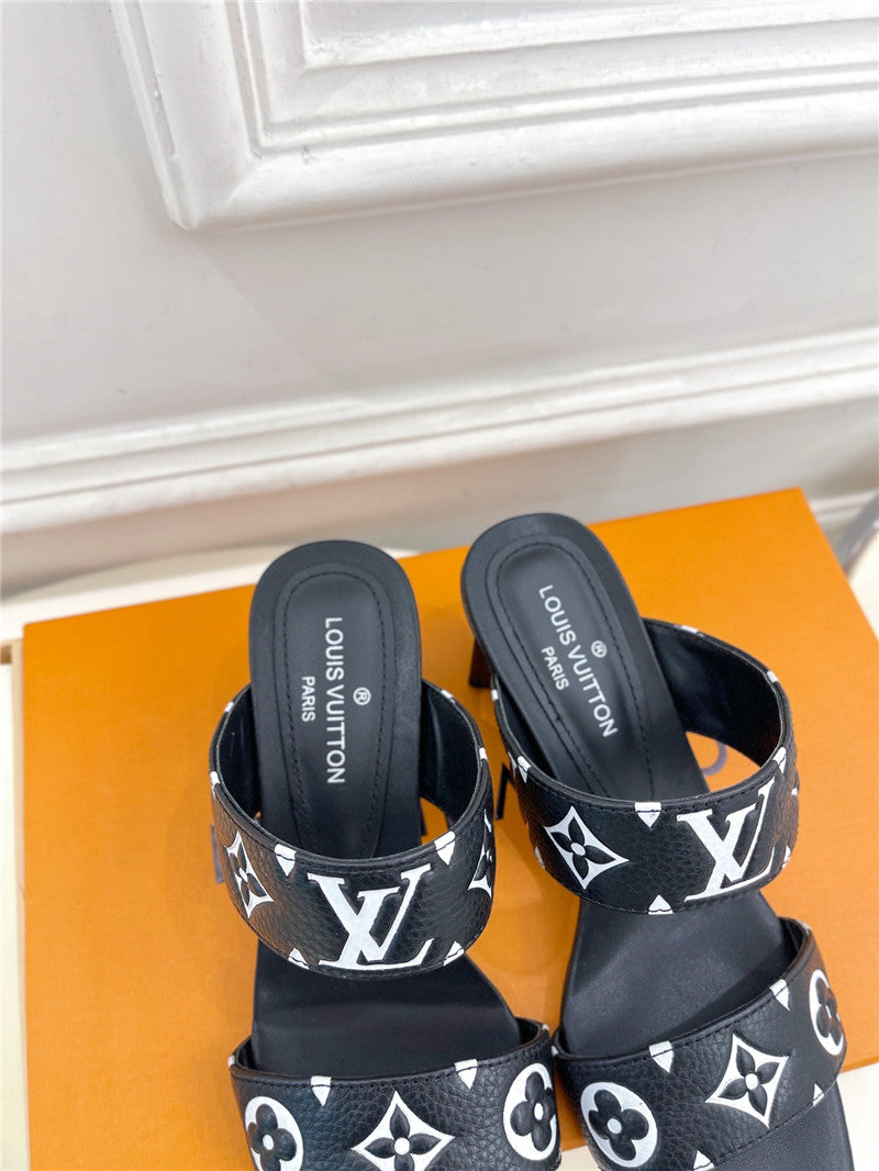High Quality Luxury Louis Vuitton Plum Blossom Heel Embossed Sandals – Style 16771 product detail