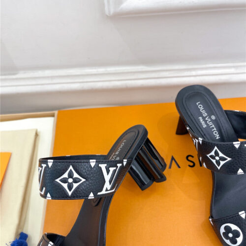 High Quality Luxury Louis Vuitton Plum Blossom Heel Embossed Sandals – Style 16771 product detail