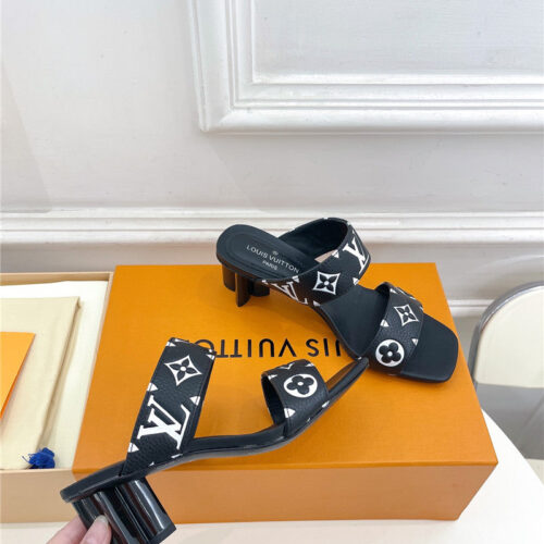 High Quality Luxury Louis Vuitton Plum Blossom Heel Embossed Sandals – Style 16771 product detail