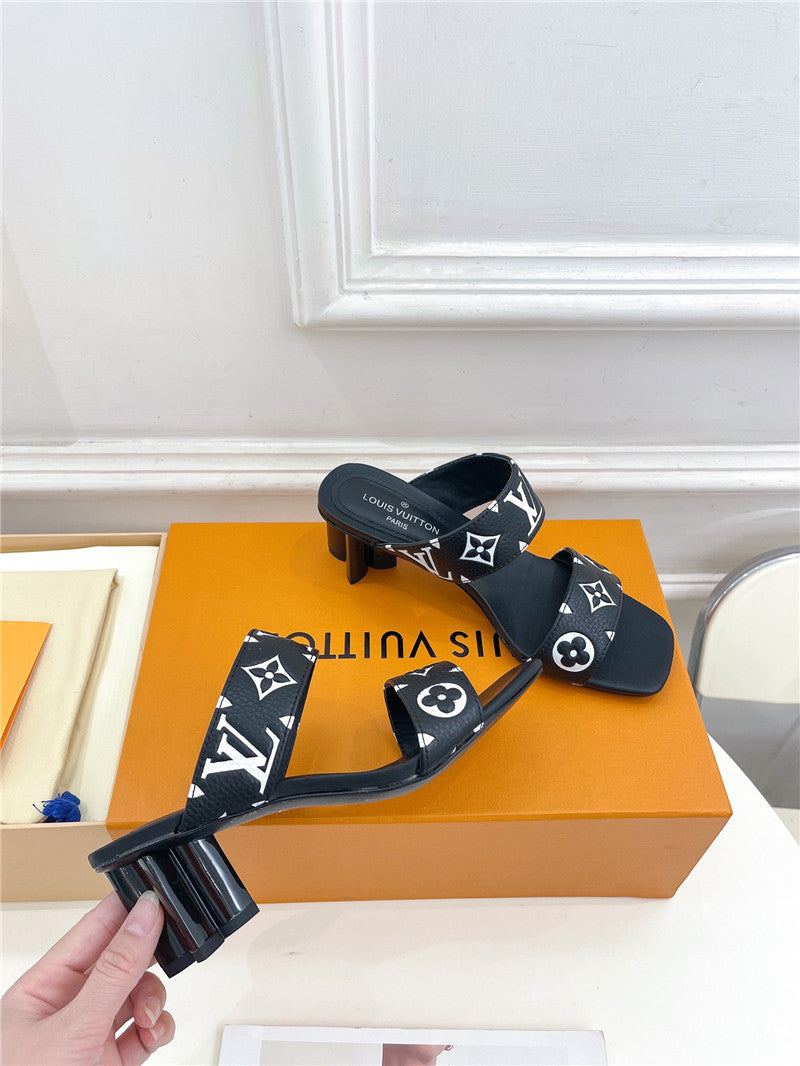 High Quality Luxury Louis Vuitton Plum Blossom Heel Embossed Sandals – Style 16771 product detail
