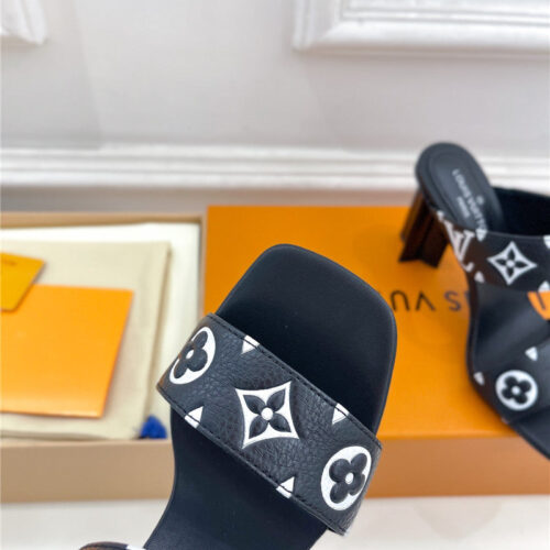 High Quality Luxury Louis Vuitton Plum Blossom Heel Embossed Sandals – Style 32035 product detail