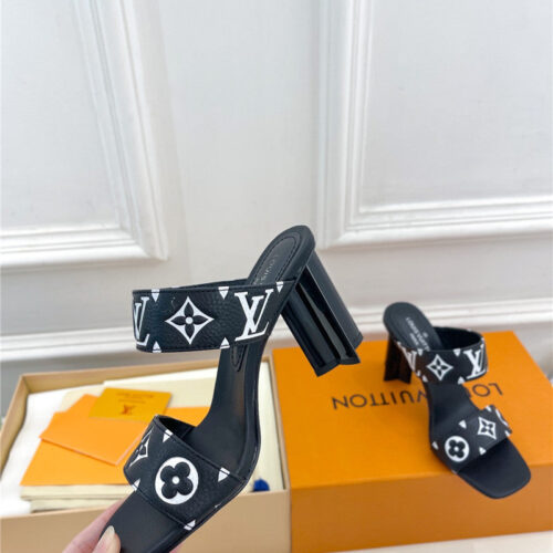 High Quality Luxury Louis Vuitton Plum Blossom Heel Embossed Sandals – Style 32035 product detail