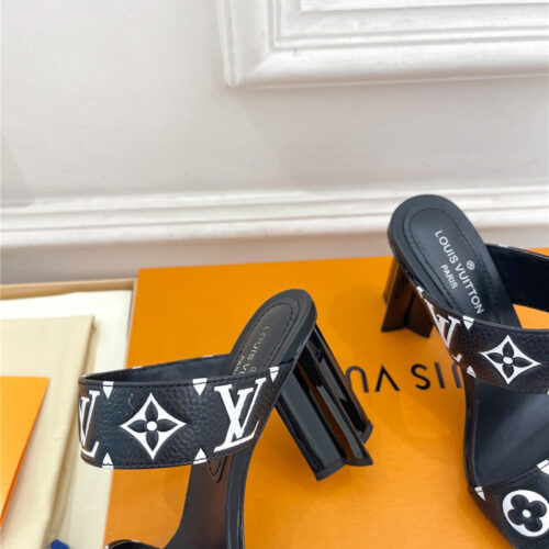 High Quality Luxury Louis Vuitton Plum Blossom Heel Embossed Sandals – Style 32035 product detail