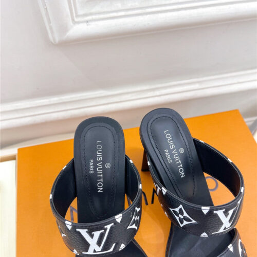 High Quality Luxury Louis Vuitton Plum Blossom Heel Embossed Sandals – Style 32035 product detail