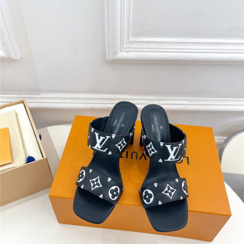 High Quality Luxury Louis Vuitton Plum Blossom Heel Embossed Sandals – Style 32035 product detail