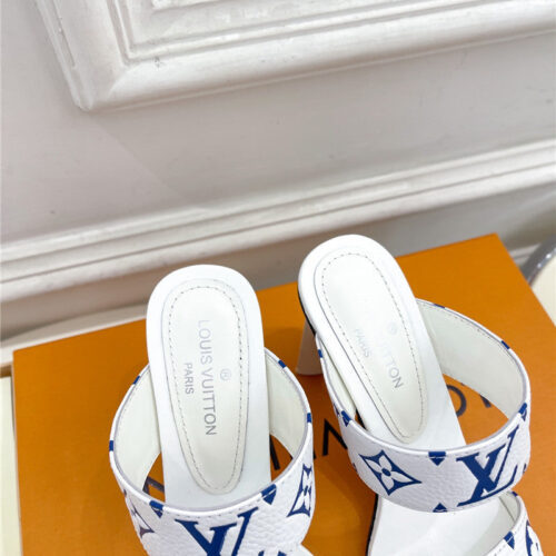 High Quality Luxury Louis Vuitton Plum Blossom Heel Embossed Sandals – Style 93635 product detail