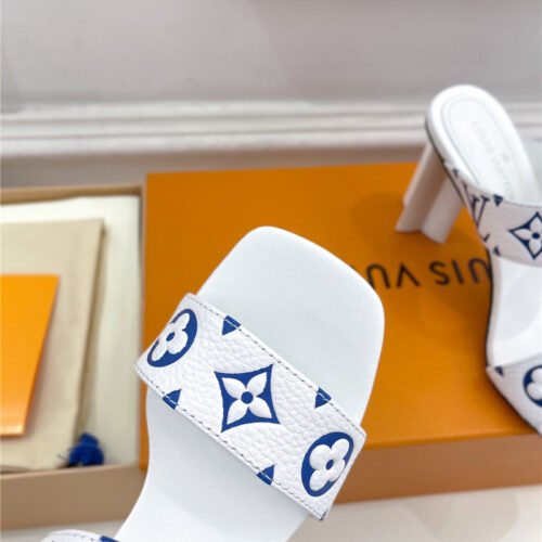 High Quality Luxury Louis Vuitton Plum Blossom Heel Embossed Sandals – Style 93635 product detail
