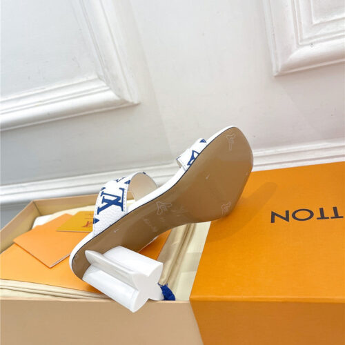 High Quality Luxury Louis Vuitton Plum Blossom Heel Embossed Sandals – Style 93635 product detail