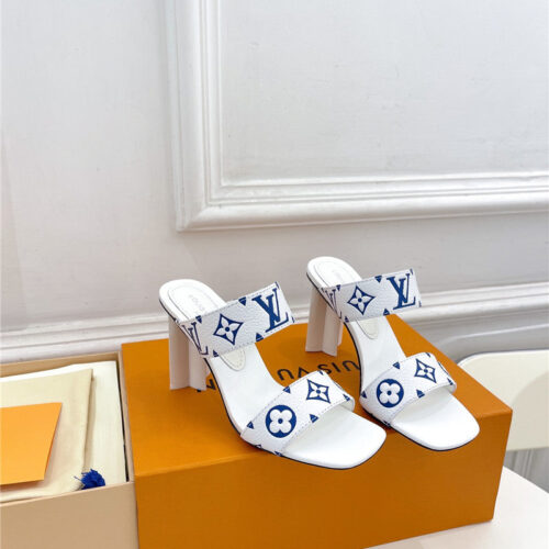 High Quality Luxury Louis Vuitton Plum Blossom Heel Embossed Sandals – Style 93635