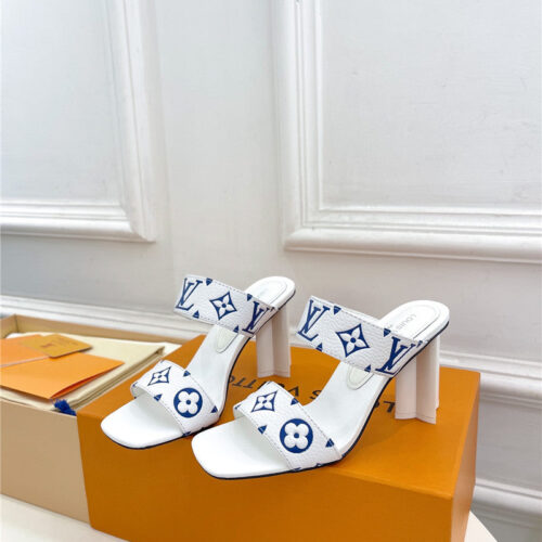 High Quality Luxury Louis Vuitton Plum Blossom Heel Embossed Sandals – Style 93635 alternate view