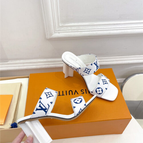 High Quality Luxury Louis Vuitton Plum Blossom Heel Embossed Sandals – Style 93635 product detail