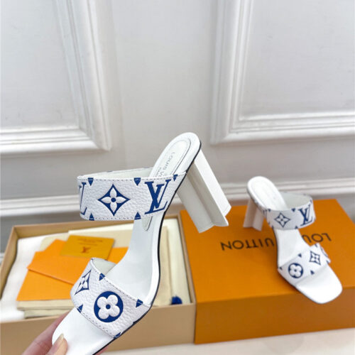 High Quality Luxury Louis Vuitton Plum Blossom Heel Embossed Sandals – Style 93635 product detail