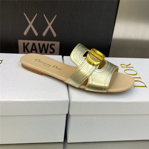 High Quality Luxury Dior Cd Letter Metal Logo Flat Hollow Sandals product detail