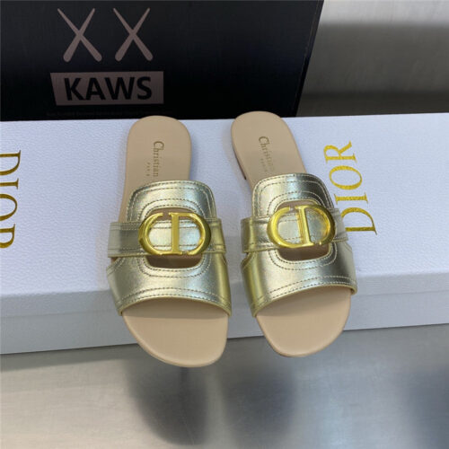 High Quality Luxury Dior Cd Letter Metal Logo Flat Hollow Sandals product detail