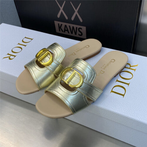 High Quality Luxury Dior Cd Letter Metal Logo Flat Hollow Sandals alternate view