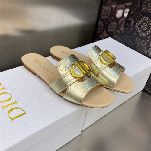 High Quality Luxury Dior Cd Letter Metal Logo Flat Hollow Sandals