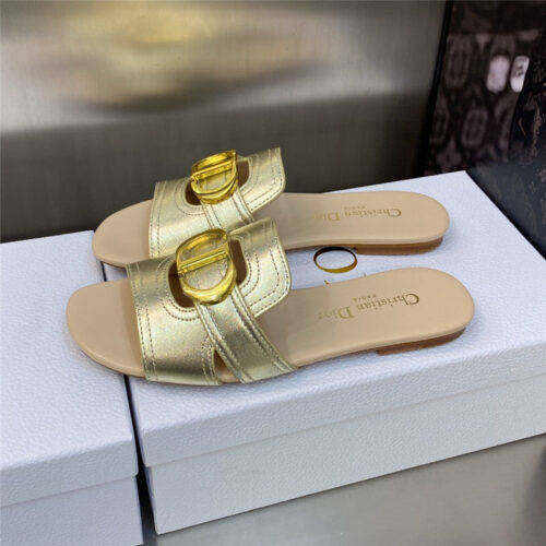 High Quality Luxury Dior Cd Letter Metal Logo Flat Hollow Sandals product detail