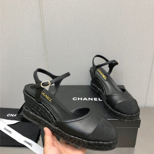 High Quality Luxury Chanel Mary Jane Hollow Wedge Sandals – Style 37350
