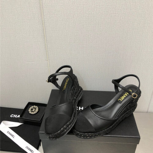 High Quality Luxury Chanel Mary Jane Hollow Wedge Sandals – Style 37350 alternate view