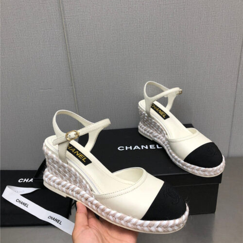 High Quality Luxury Chanel Mary Jane Hollow Wedge Sandals – Style 42438 alternate view