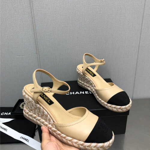 High Quality Luxury Chanel Mary Jane Hollow Wedge Sandals alternate view