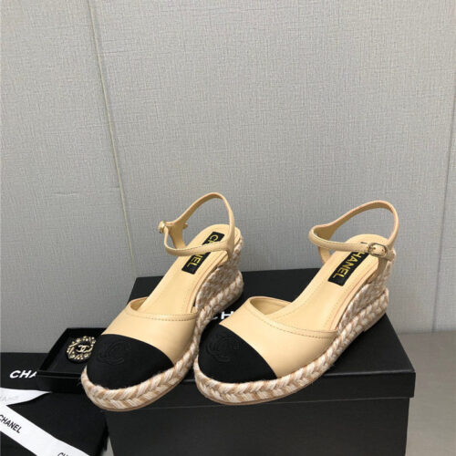 High Quality Luxury Chanel Mary Jane Hollow Wedge Sandals