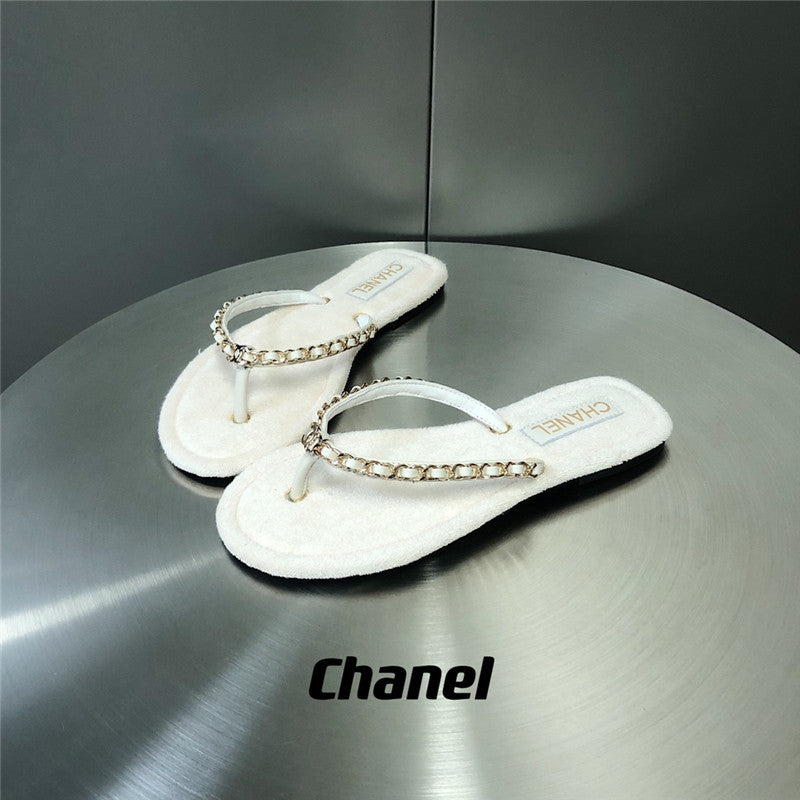 High Quality Luxury Chanel Chain Flip Flops – Style 07878 product detail