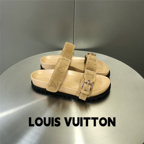 High Quality Luxury Louis Vuitton Metal Buckle Logo Platform Slippers – Style 98563 alternate view