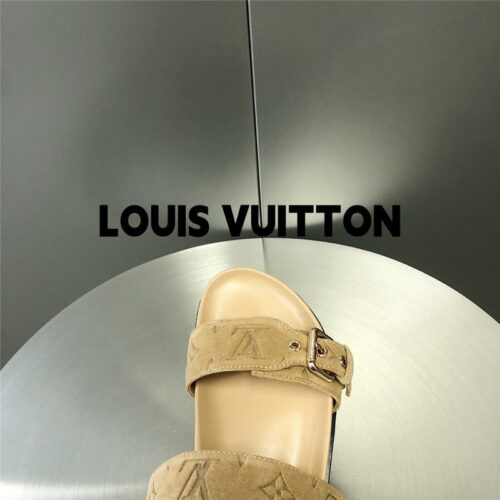 High Quality Luxury Louis Vuitton Metal Buckle Logo Platform Slippers – Style 98563 product detail