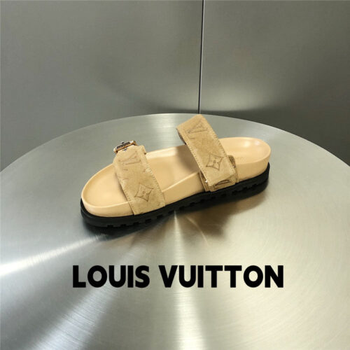High Quality Luxury Louis Vuitton Metal Buckle Logo Platform Slippers – Style 98563 product detail