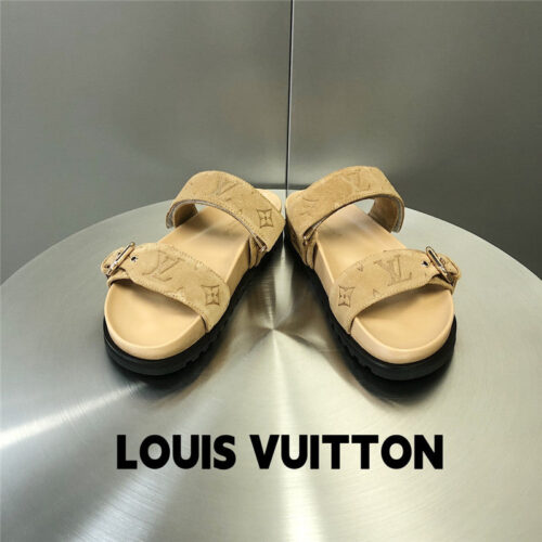 High Quality Luxury Louis Vuitton Metal Buckle Logo Platform Slippers – Style 98563 product detail
