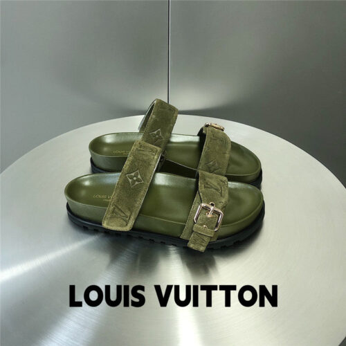 High Quality Luxury Louis Vuitton Metal Buckle Logo Platform Slippers – Style 31331 alternate view