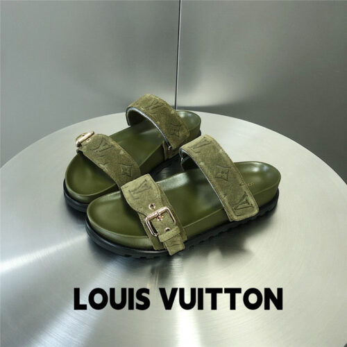High Quality Luxury Louis Vuitton Metal Buckle Logo Platform Slippers – Style 31331