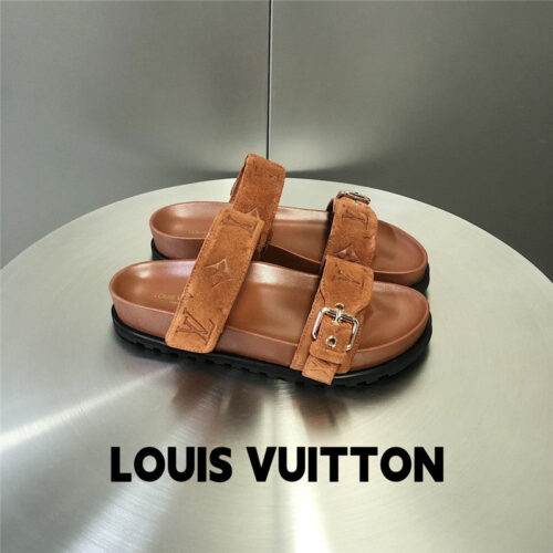 High Quality Luxury Louis Vuitton Metal Buckle Logo Platform Slippers alternate view