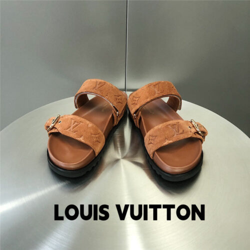High Quality Luxury Louis Vuitton Metal Buckle Logo Platform Slippers product detail