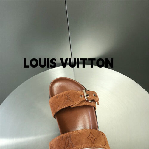 High Quality Luxury Louis Vuitton Metal Buckle Logo Platform Slippers product detail