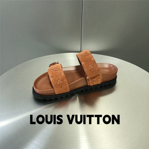 High Quality Luxury Louis Vuitton Metal Buckle Logo Platform Slippers product detail
