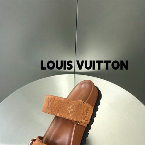 High Quality Luxury Louis Vuitton Metal Buckle Logo Platform Slippers product detail