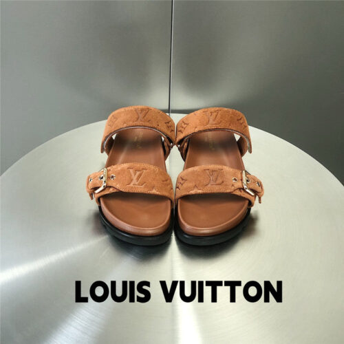 High Quality Luxury Louis Vuitton Metal Buckle Logo Platform Slippers product detail