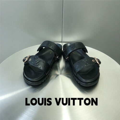 High Quality Luxury Louis Vuitton Metal Buckle Logo Platform Slippers – Style 27939 product detail