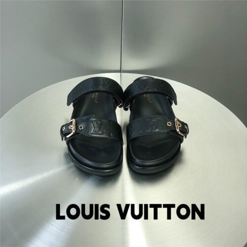 High Quality Luxury Louis Vuitton Metal Buckle Logo Platform Slippers – Style 27939 product detail