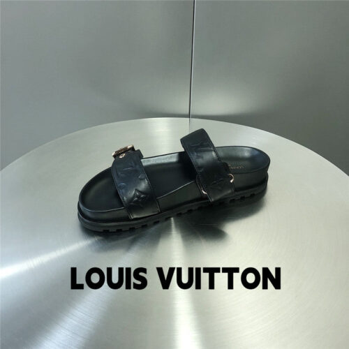 High Quality Luxury Louis Vuitton Metal Buckle Logo Platform Slippers – Style 27939 product detail