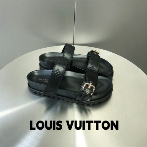 High Quality Luxury Louis Vuitton Metal Buckle Logo Platform Slippers – Style 27939 alternate view