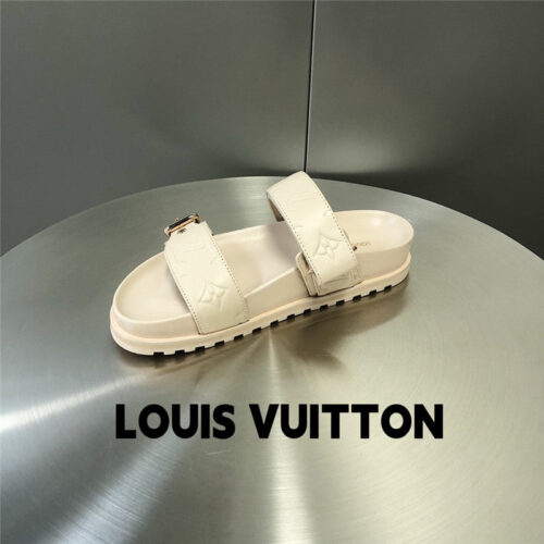 High Quality Luxury Louis Vuitton Metal Buckle Logo Platform Slippers – Style 60707 product detail