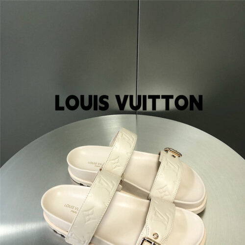 High Quality Luxury Louis Vuitton Metal Buckle Logo Platform Slippers – Style 60707 product detail