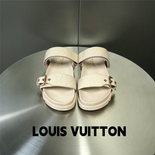 High Quality Luxury Louis Vuitton Metal Buckle Logo Platform Slippers – Style 60707 alternate view