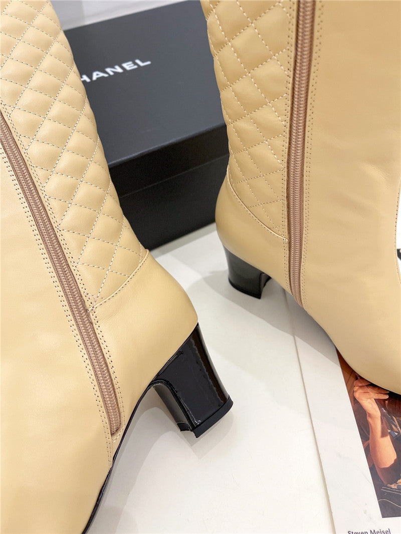 High Quality Luxury Chanel Classic Embroidered Chunky Heel Boots – Style 98534 product detail